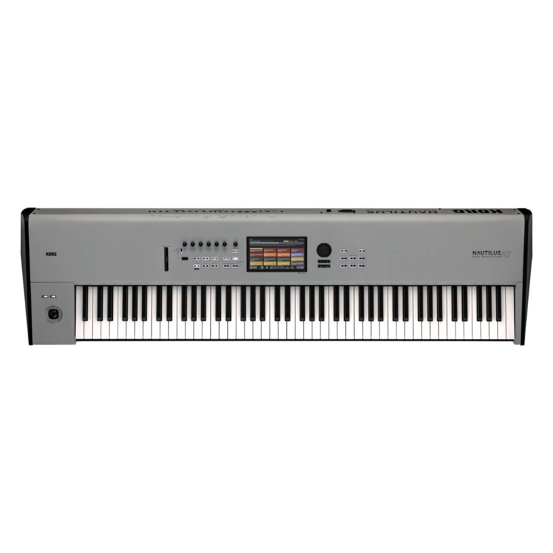 Top view of Korg NAUTILUS AT 88 Keys Gray on white background