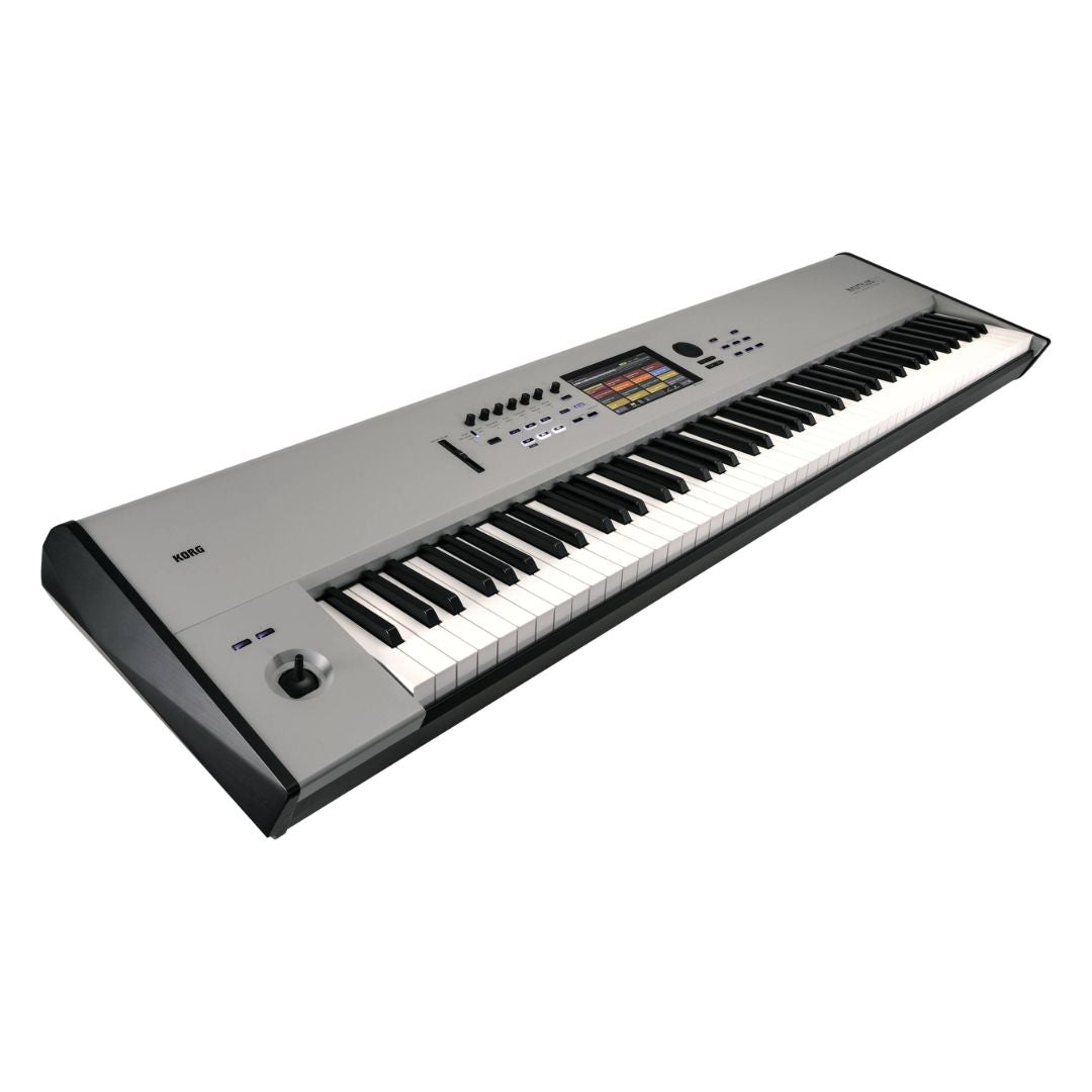 Angled view of Korg NAUTILUS AT 88 Keys Gray on white background