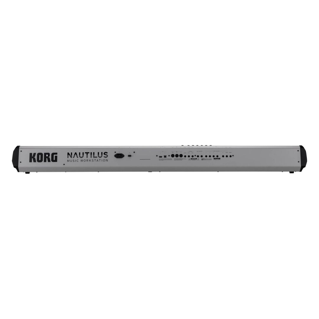 Rear view of Korg NAUTILUS AT 88 Keys Gray on white background