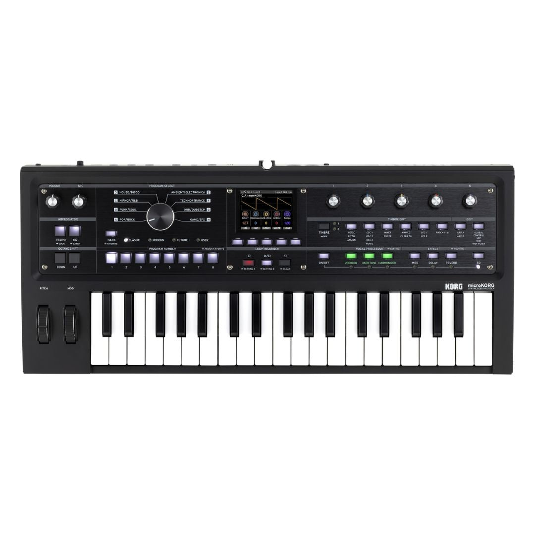 Top view of Korg microKORG2 Black on white background