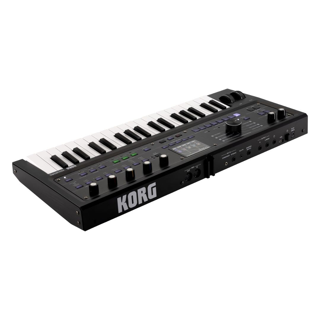 Angled rear view of Korg microKORG2 Black on white background