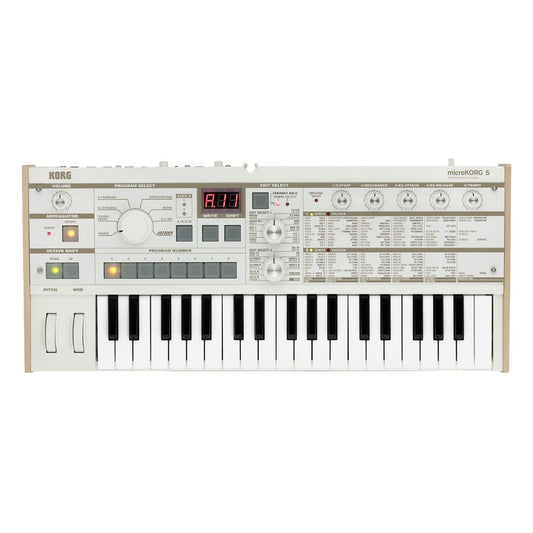 Front view of Korg microKORG S on white background