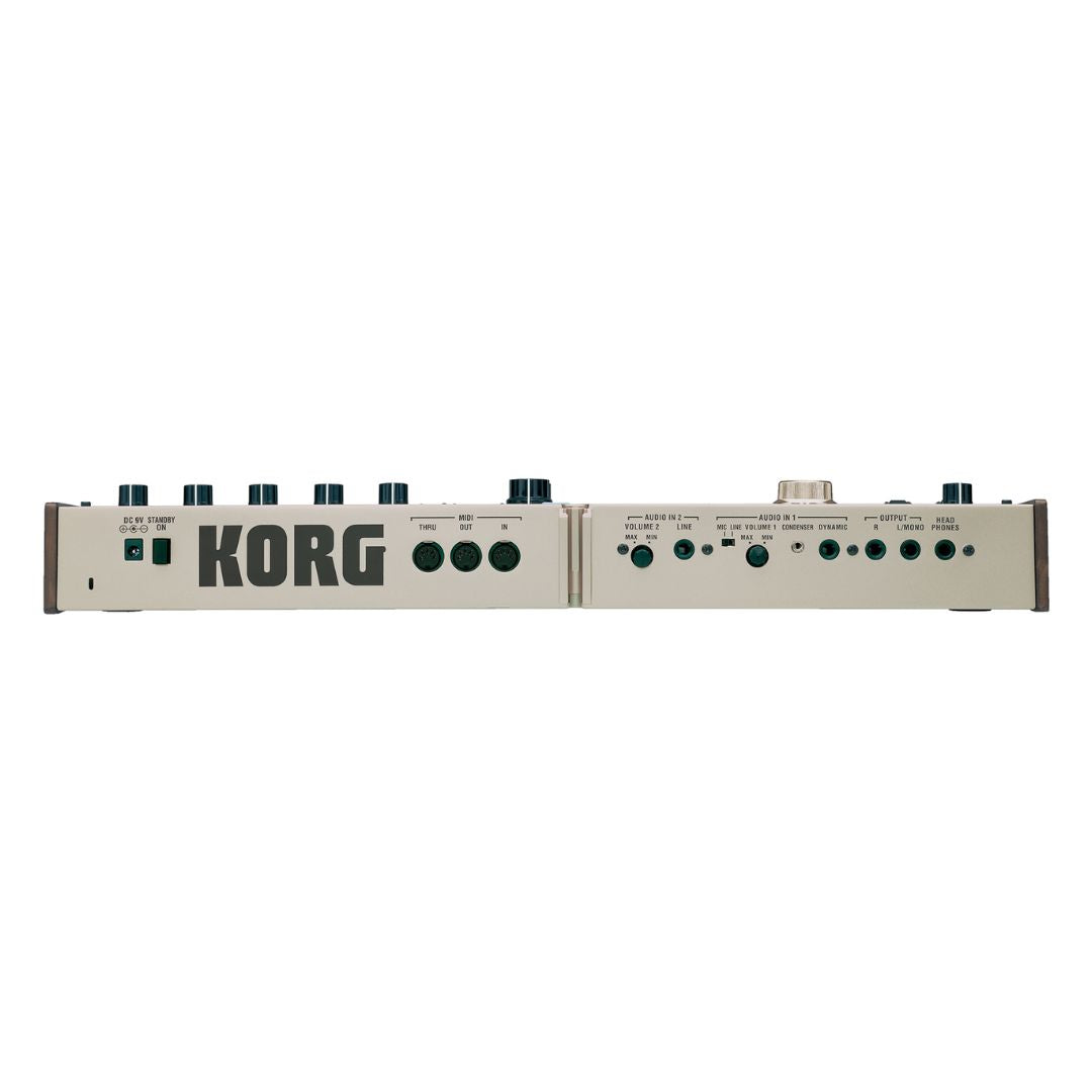 Rear view of Korg microKORG on white background