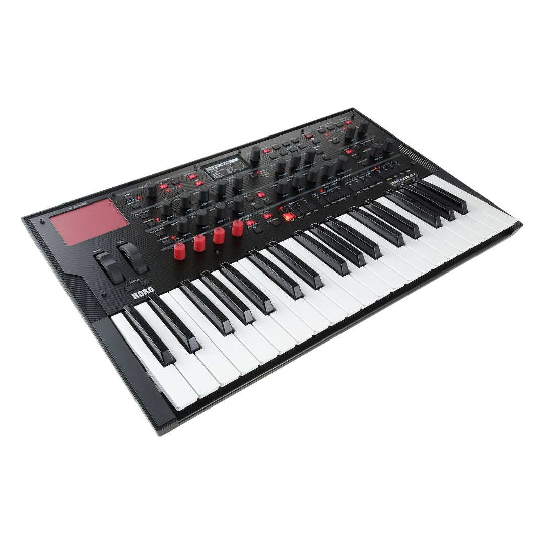 Angled left view of Korg modwave mk II Wavetable Synthesizer on white background