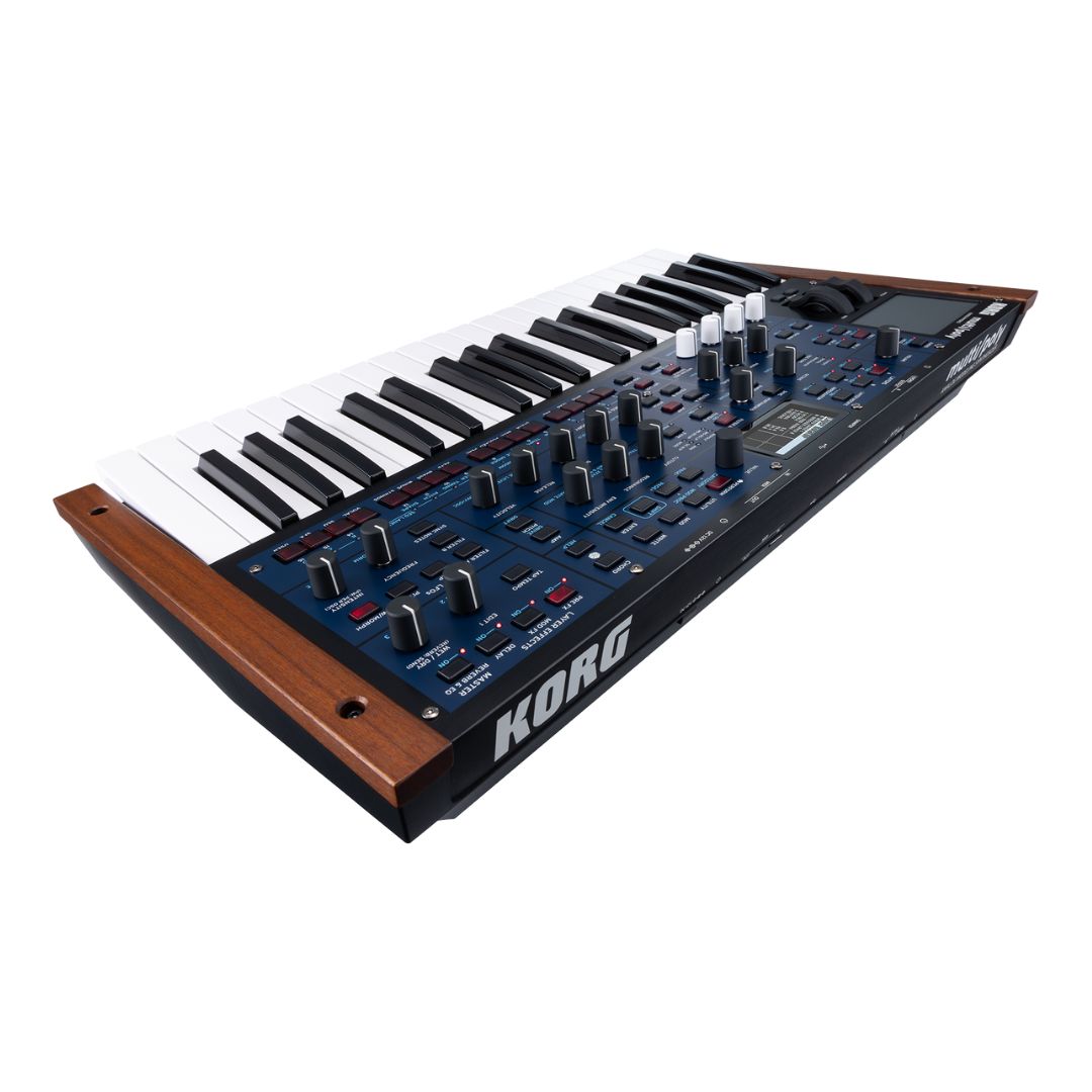 Angled rear view of Korg multi/poly on white background