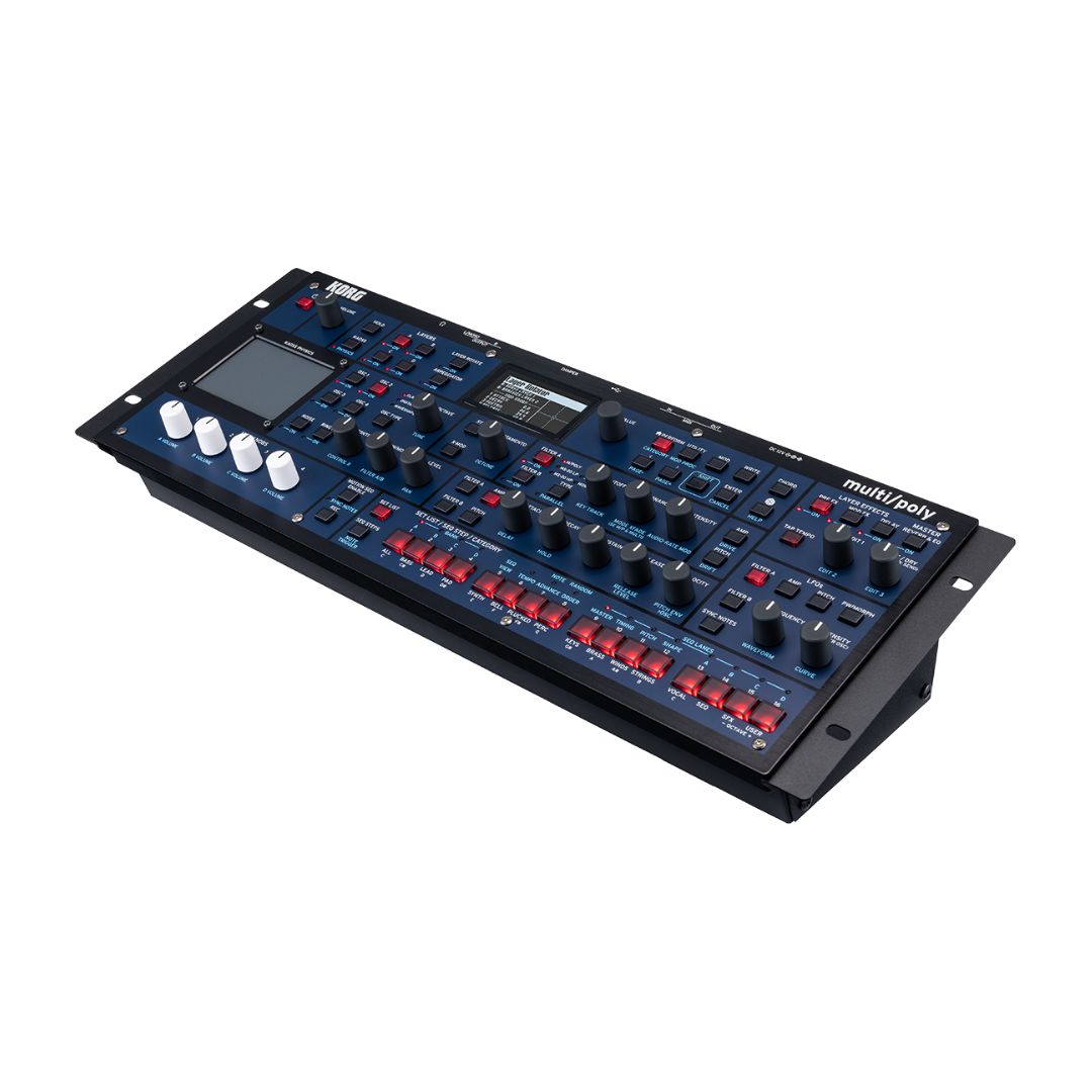 Angled front view of Korg multi/poly module on white background