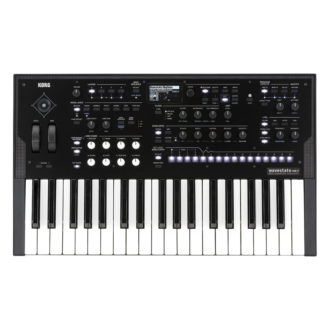 Top view of Korg wavestate mk II Wave Sequencing Synthesizer on white background