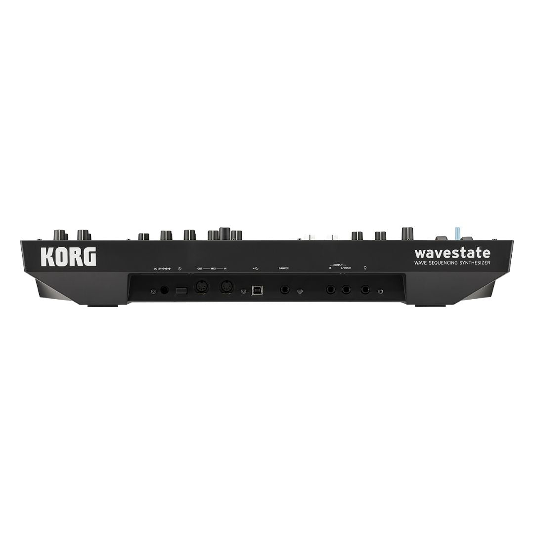 Rear view of Korg wavestate mk II Wave Sequencing Synthesizer on white background