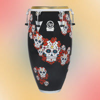 Front view of LP Karl Perazzo 12-1/2″ Tumba on red and orange gradient background