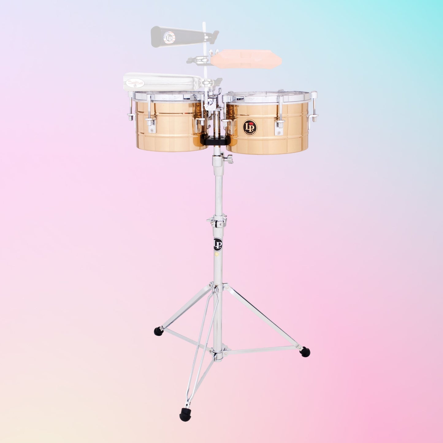Front view of LP Tito 9-1/4″ & 10-1/4″ Timbalitos on multicolored background