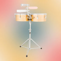 Front view of LP Tito Puente 13″ & 14″ Timbales on multicolored background