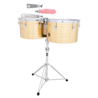 Front view of LP Tito Puente 15″ & 16″ Timbales Brass on white background