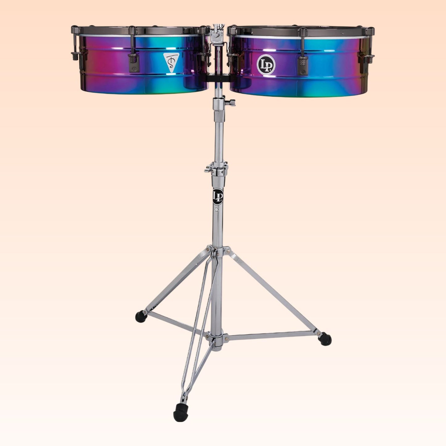 Front view of LP Tony Succar 14″ & 15″ Timbales on orange background