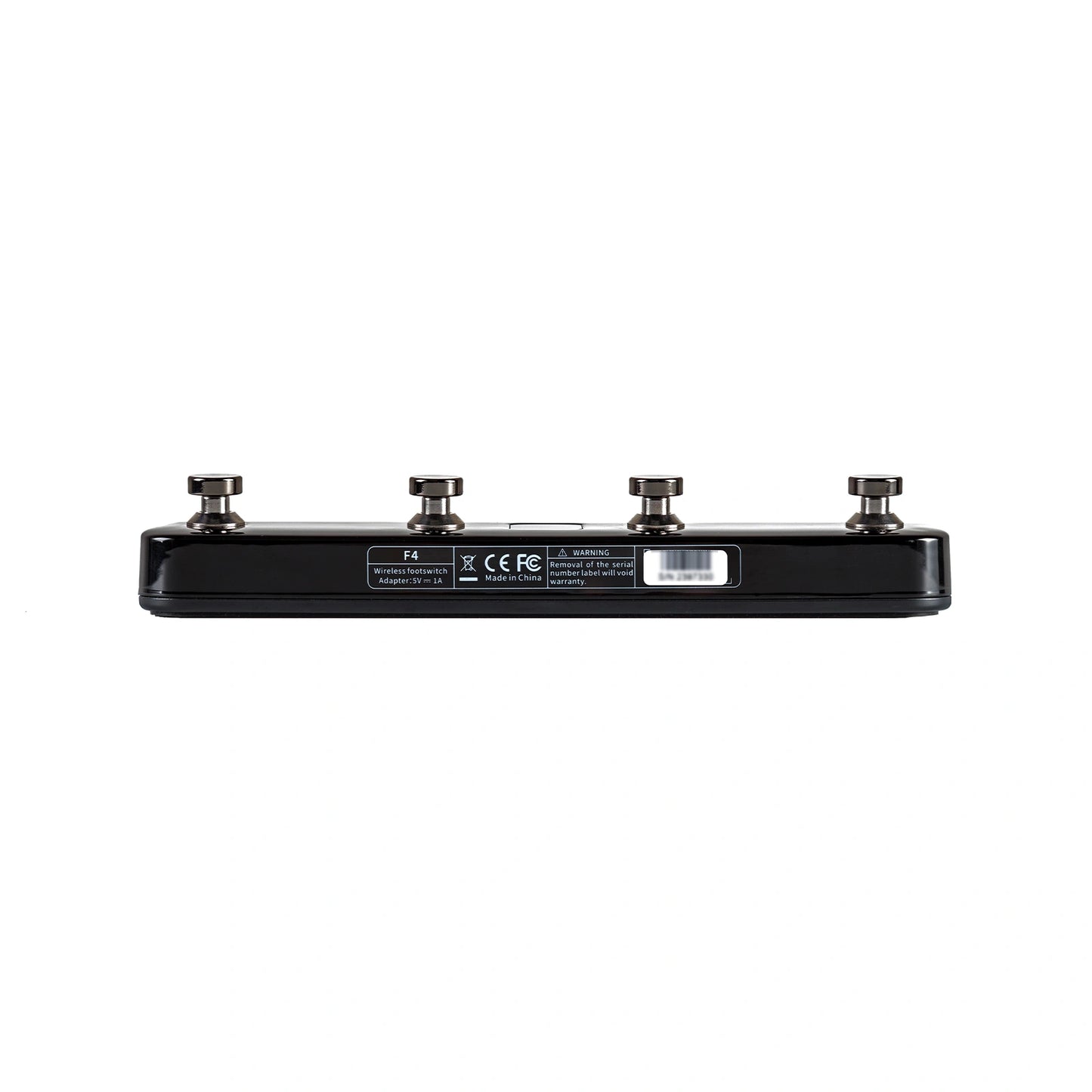 Rear panel of black Mooer F4 on white background