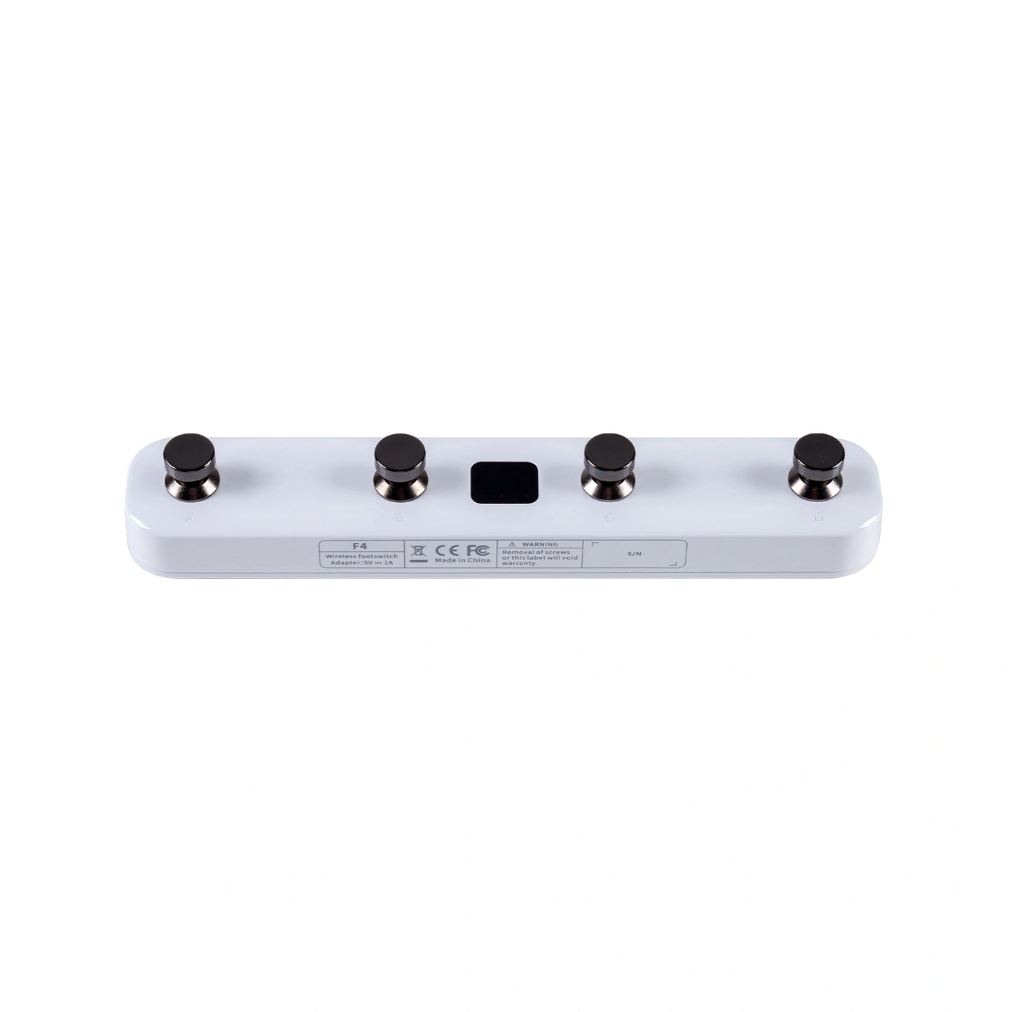 Angled top view of white Mooer F4 on white background