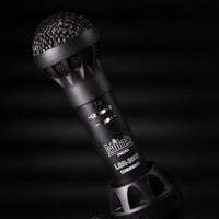 Close up of Milab LSR-3000 Black on mic stand with dark background