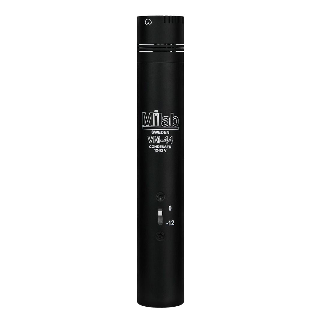 Black microphone with 'Milab' branding on a white background