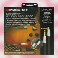 Packaging of Monster SP2000-I-12A Studio Pro 2000 Instrument Cable - 12 foot on pink background