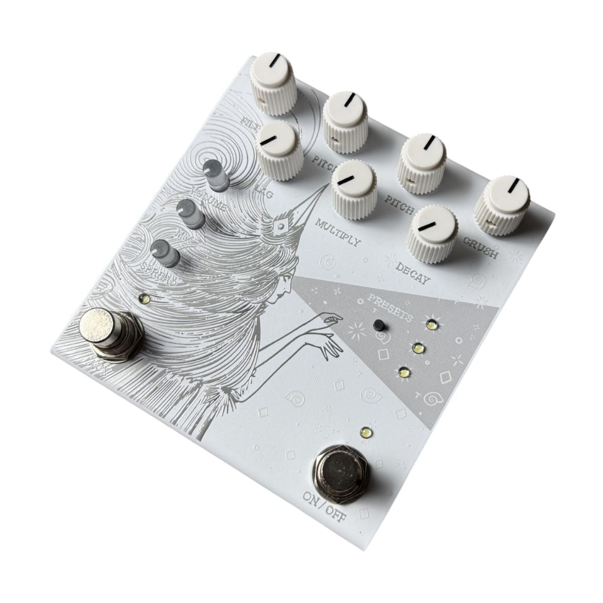 Angled front view of OBNE Dark Star Pedal V3 White on white background