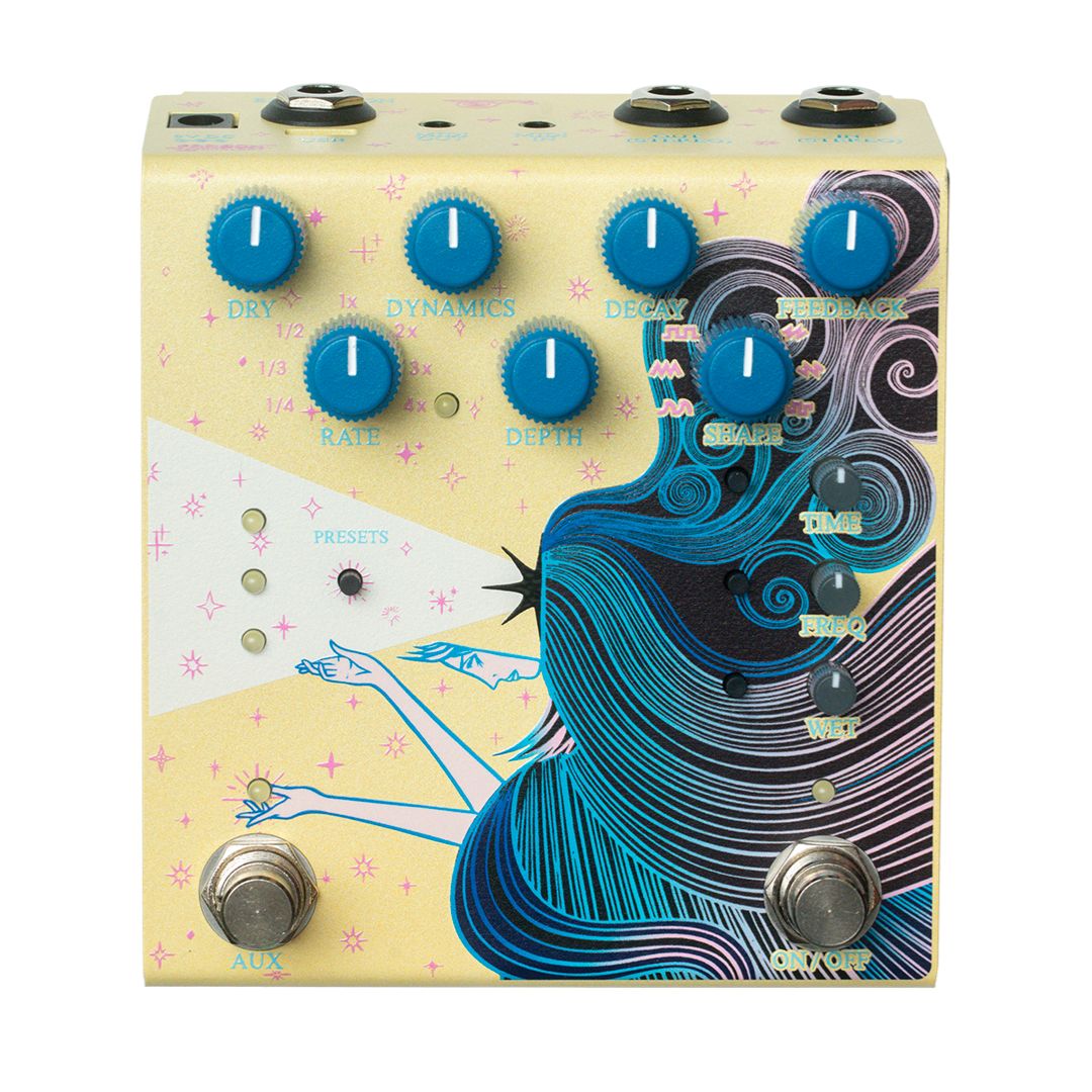 Front view of OBNE Sunlight Stereo Pedal Yellow on white background
