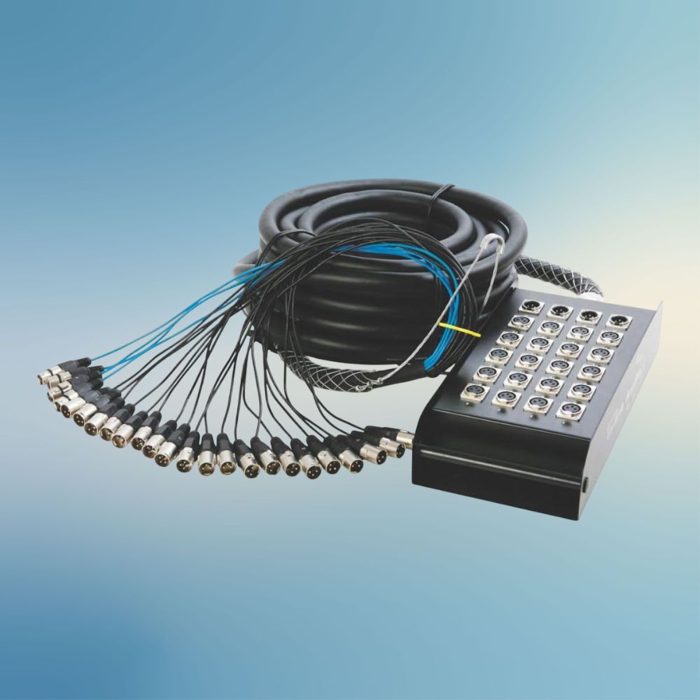 On-Stage 100' 20-Channel/4-Return Stage Snake on blue background