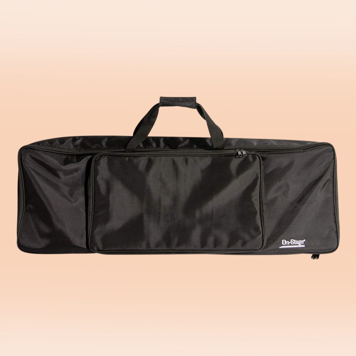 Front view of On-Stage 61-Key Keyboard Bag on orange background