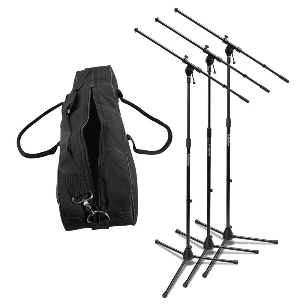 Inclusions of On-Stage Euro Boom Mic Stands with Bag 3 Stands on white background