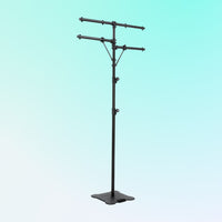 Angled view of On-Stage Flat-Base Lighting Stand on blue background