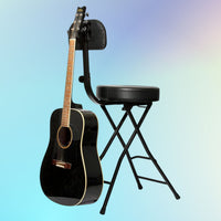 Angled rear view of On-Stage Guitar Stool w/ Hanger on multicolored background