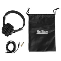 Inclusions of On-Stage Professional Studio Headphones on white background