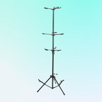 Angled view of On-Stage Six-Guitar Stand on blue background