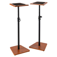 Angled view of On-Stage Wood Studio Monitor Stands (Pair) Rosewood on white background