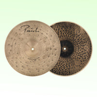 Front view of Paiste 14" Signature Dark Energy Mark I Hi-Hats on green background
