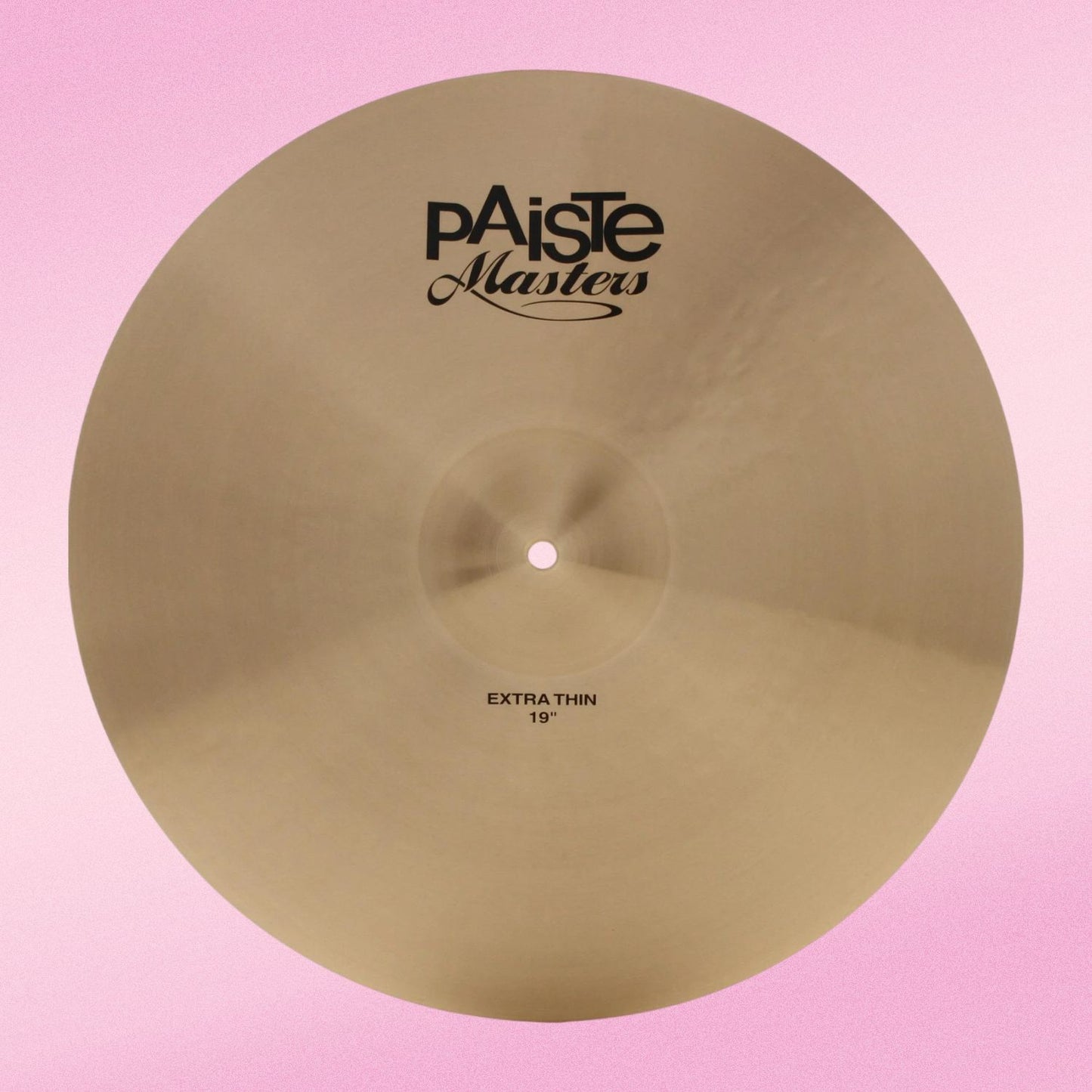 Front view of Paiste 19" Masters Extra Thin Cymbal on pink background
