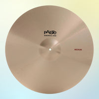 Front view of Paiste 20" Formula 602 Medium Cymbal on multicolored background