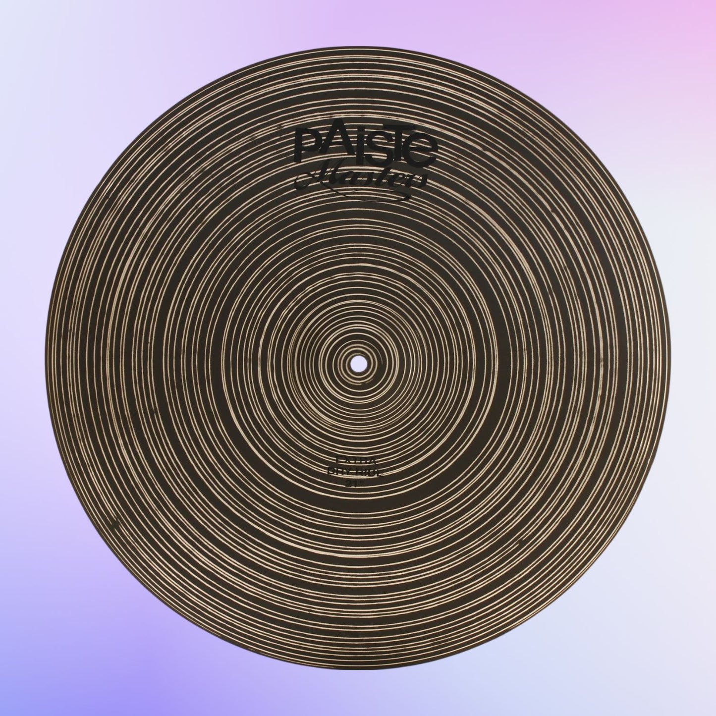 Front view of Paiste 21" Masters Extra Dry Ride Cymbal on purple background