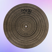 Front view of Paiste 21" Masters Extra Dry Ride Cymbal on purple background