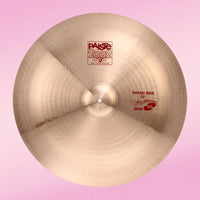 Front view of Paiste 24" 2002 Swish Ride Cymbal on pink background