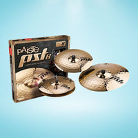 Inclusions of Paiste PST 8 Reflector Universal Set (14/16/20) on blue background
