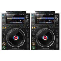 Pair of Pioneer DJ CD players on a white background