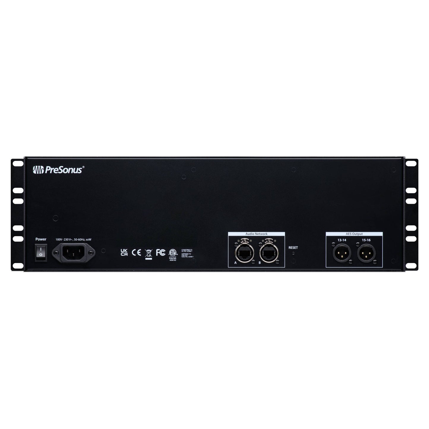 Rear ports view of PreSonus NSB 32.16 32x16 AVB-Networked Stage Box on white background