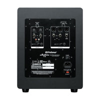 Back panel of a PreSonus T10 studio monitor with connectivity options on a white background