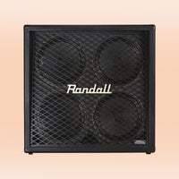 Front view of Randall RD412-V30 Diavlo Guitar Speaker Cabinet on orange background