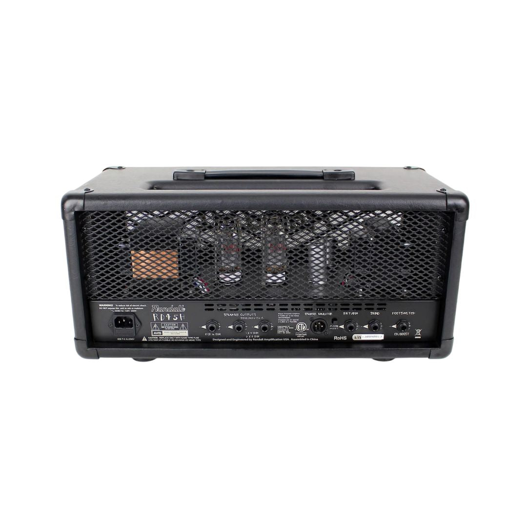 Rear ports view of Randall RD45H Diavlo Guitar Amplifier Head on white background