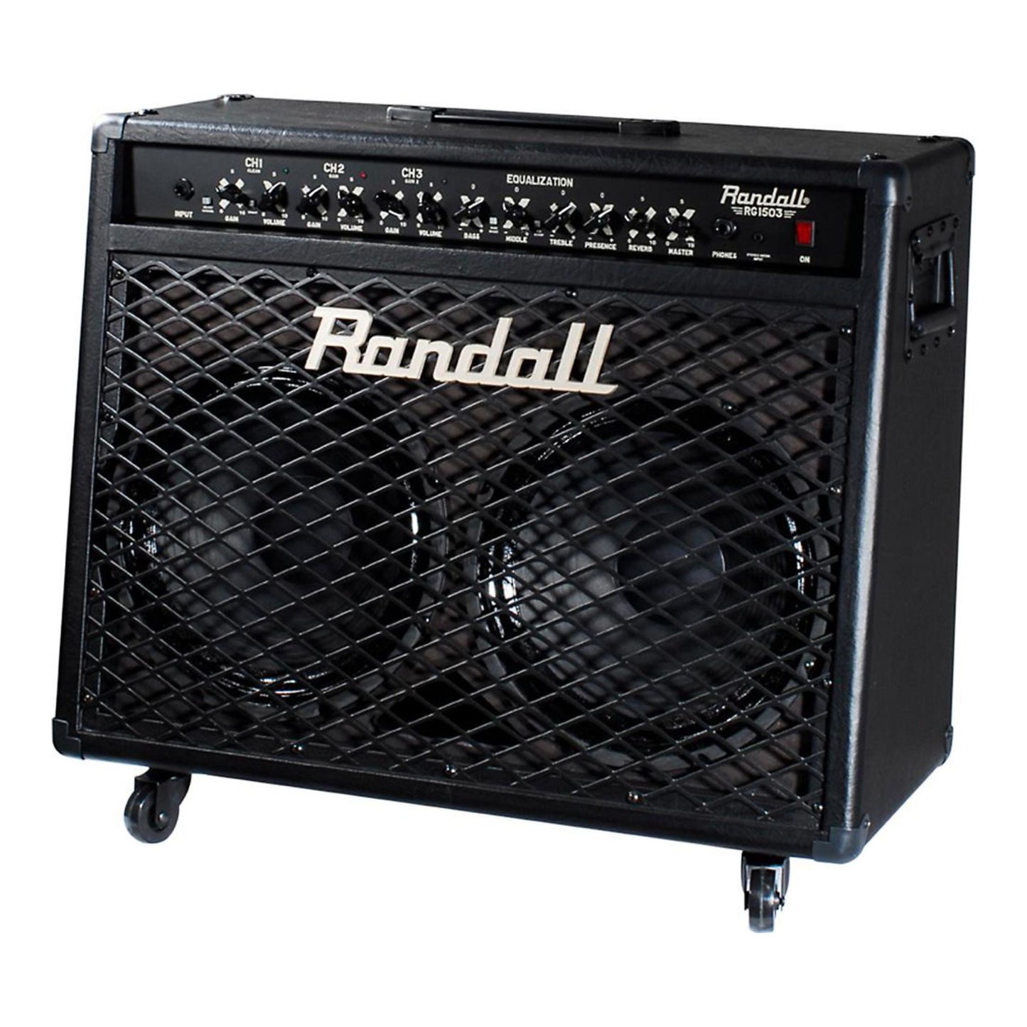 Angled front view of Randall RG1503-212 Combo Solid State Guitar Amplifier on white background