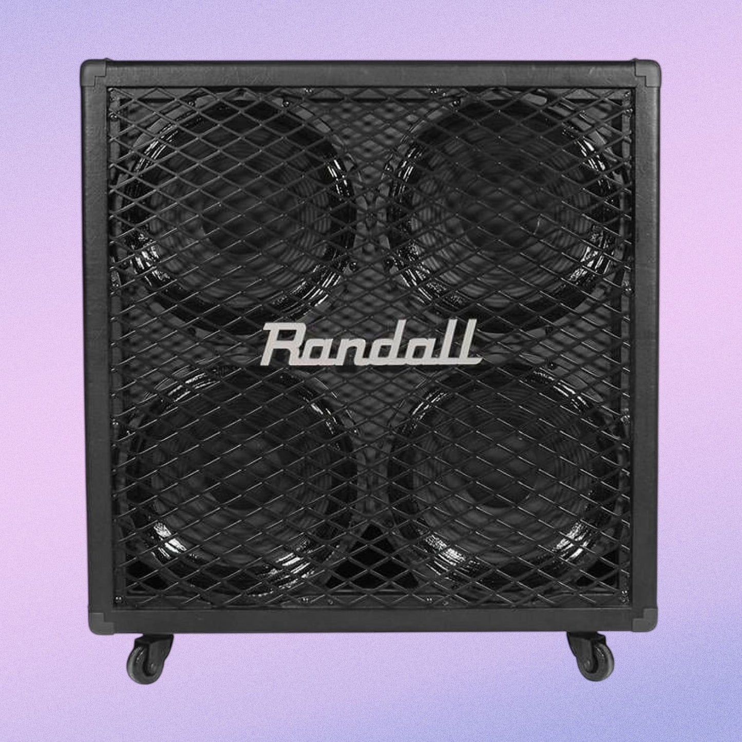 Front view of Randall RG412 Guitar Speaker Cabinet on purple background
