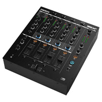 Angled view of Reloop RMX-44 BT 4-Channel Bluetooth DJ Club Mixer on white background