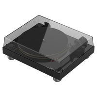 Angled closed lid view of Reloop Turn 7 Premium Belt Drive USB Turntable System on white background