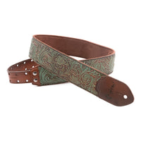 Slightly extended view of RightOn Blackguard Guitar Strap Teal on white background