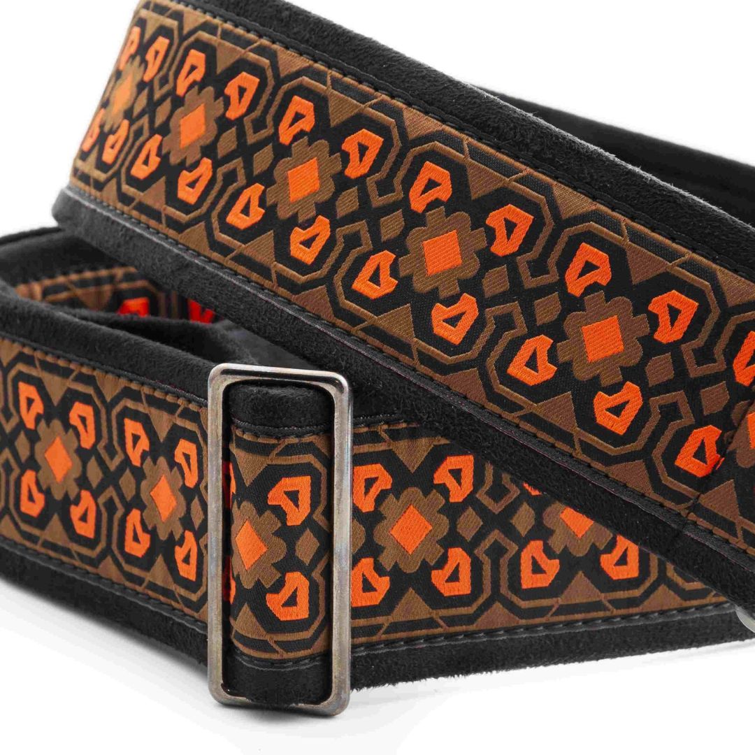 Close up view of RightOn Glastonbury II Guitar Strap on white background